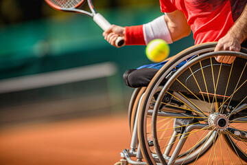 Close-up of Wheelchair Tennis Player's Service Grip - obrazy, fototapety, plakaty
