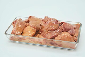 Meat offal on a white background. Pork, beef or lamb. Steak or tenderloin. Different parts of meat...