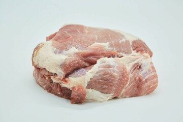 Raw meat on a white background. Pork, beef or lamb. Steak or tenderloin. Different parts of meat products for different dishes.