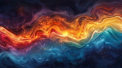 A mesmerizing abstract image with waves of liquid colors in motion, combining warm and cool tones to create a dynamic visual experience. - obrazy, fototapety, plakaty