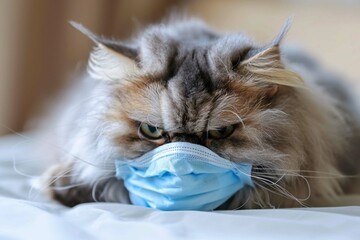 persian cat quarantined cat coronavirus va - obrazy, fototapety, plakaty