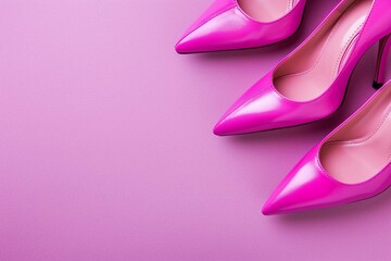 Pink high heeled shoes on pink purple back