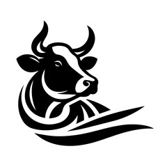 cow with horns logo vector on white background 
