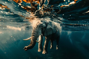 Swimming Elephant Underwater African elep