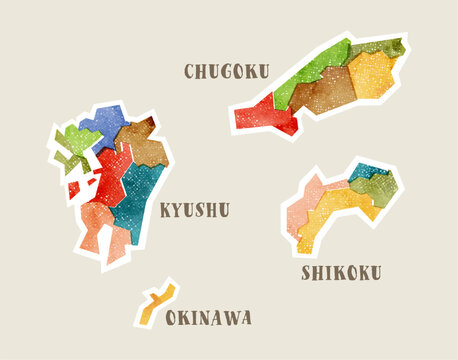 版ズレ風の素朴な日本地図：中国地方・四国・九州・沖縄