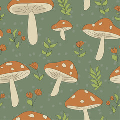 Vector seamless mushroom pattern