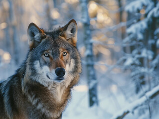 Obraz premium Intense Gaze of a Wolf in Winter