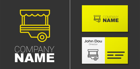 Logotype line Fast street food cart with awning icon isolated on grey background. Urban kiosk. Logo design template element. Vector - obrazy, fototapety, plakaty