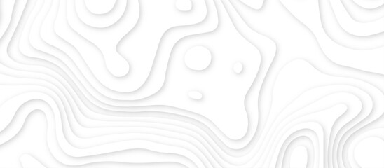 Abstract white wavy line 3d paper cut white background. abstract white background with smooth wavy layers. silver grid map line topography mount contour map .