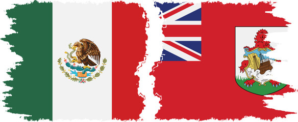 Bermuda and Mexico grunge flags connection vector