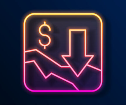 Glowing neon line Financial growth decrease icon isolated on black background. Increasing revenue. Vector