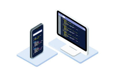  isometric flat vector tech devices code computer