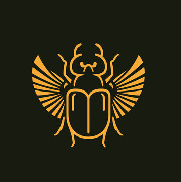 Golden Egyptian scarab beetle logo. simple flat modern design icon