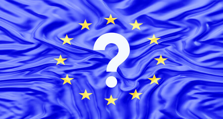 European Union flag and question mark - obrazy, fototapety, plakaty