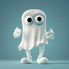 3D Rendered Cute Cartoon Ghost Character Standing with a Thumbs Up
