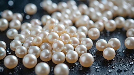 Luxurious Pearls on The Black Background. Generative AI