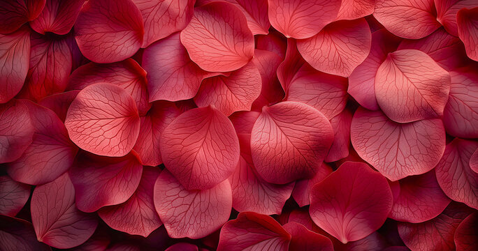 Photorealistic close-up of rose petals in shades of deep red, isolated on a white background. Image generated by AI