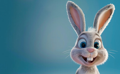 3D cartoon easter bunny on a blue background wallpaper