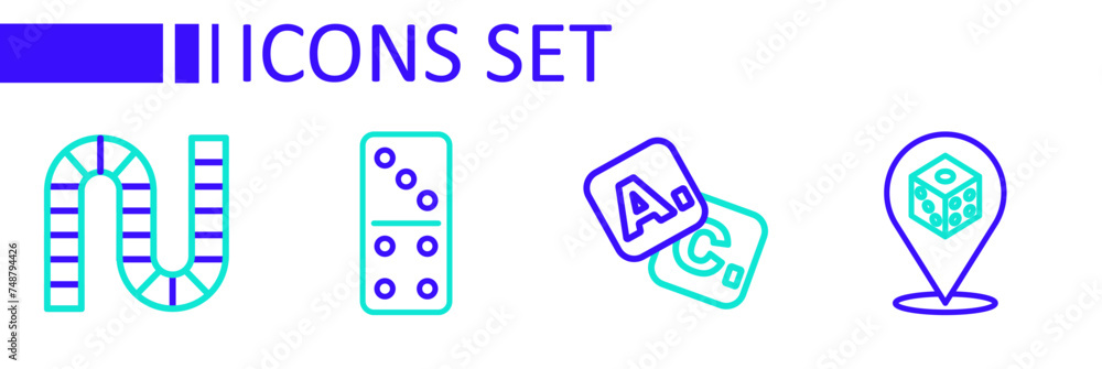 Poster set line game dice, bingo, domino and board game icon. vector