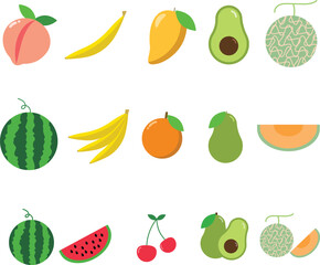 Fruit icon set, fruits set icon, fruits flat icon