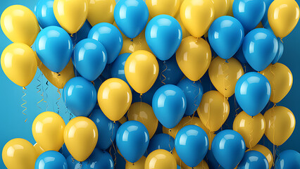 yellow and blue background with balloons, luxurious
