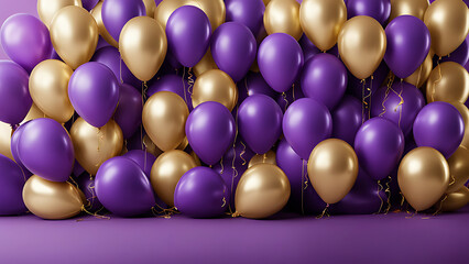 purple and gold background with balloons, luxurious
