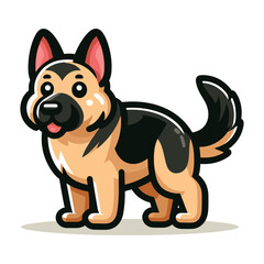 German shepherd dog cartoon mascot character vector illustration, cute adorable family pet, friendly dog full body design template isolated on white background