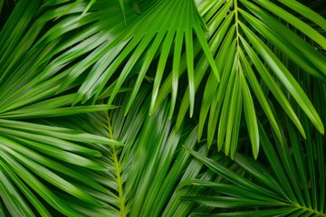 Dense green tropical palm leaves creating a lush pattern.