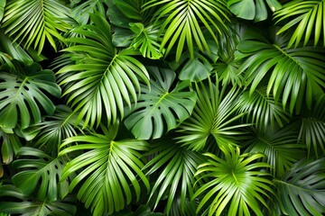 Dense green tropical palm leaves creating a lush pattern.