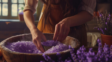 Woman Crafting Lavender Bath Salts 