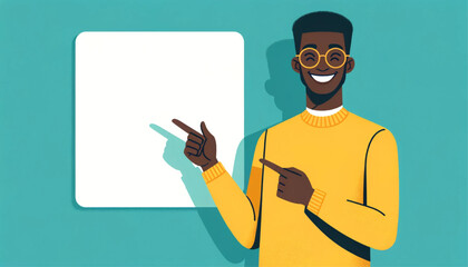  a black man pointing a blank copy space.