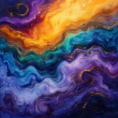 the dynamic fluid artwork features swirling marble patterns with a spectrum of colors, creating an abstract and immersive visual experience