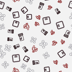 Fototapeta premium Set line Vitamins, Bathroom scales, Magnesium and Healthy lifestyle on seamless pattern. Vector