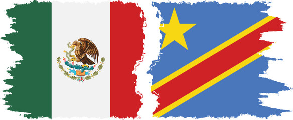 Congo - Kinshasa and Mexico grunge flags connection vector