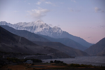 Morning mountain View in Nepal. Blue sky in autumn season.