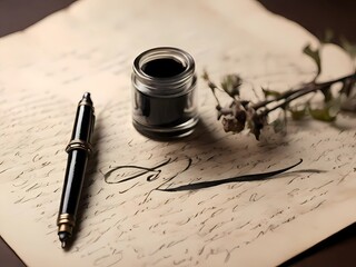 Fototapeta premium old paper with quill pen and ink 