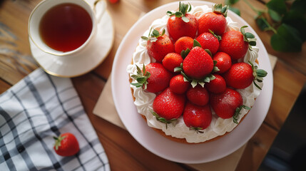 Strawberry Cake, the perfect summer dessert or cake topping. Fresh strawberries with whipped cream