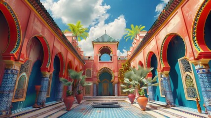 Moroccan architecture with vibrant ceramic tiles and traditional design - obrazy, fototapety, plakaty
