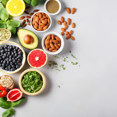 Fresh and healthy assortment of vegetables and spices for cooking or salads, including tomatoes, peppers, cucumbers, onions, and lettuce