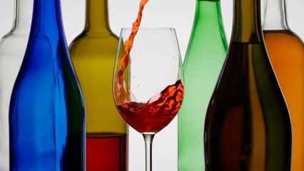 Elegant Red Wine Pouring into Glass Against White Background