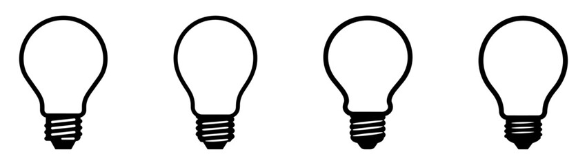 Bulb lamp icons set. Editable stroke.