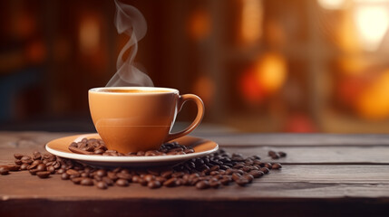 Cup of Coffee and Beans: Aromatic Morning Drink