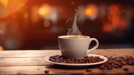 Tuinposter Cup of Coffee and Beans: Aromatic Morning Drink © Akharadat