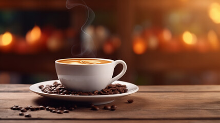 Cup of Coffee and Beans: Aromatic Morning Drink - obrazy, fototapety, plakaty