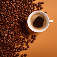Fototapeta premium Cup of Coffee and Beans: Aromatic Morning Drink