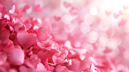 Obraz premium Pink rose petals white background. Romantic card background.