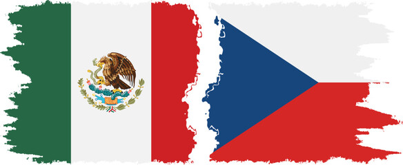 Czech and Mexico grunge flags connection vector