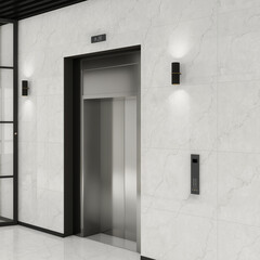 Entrance of luxury office with white marble walls. 3D Rendering