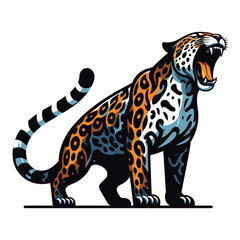 Naklejka premium Wild roaring jaguar leopard full body vector illustration, zoology illustration, animal predator big cat design template isolated on white background