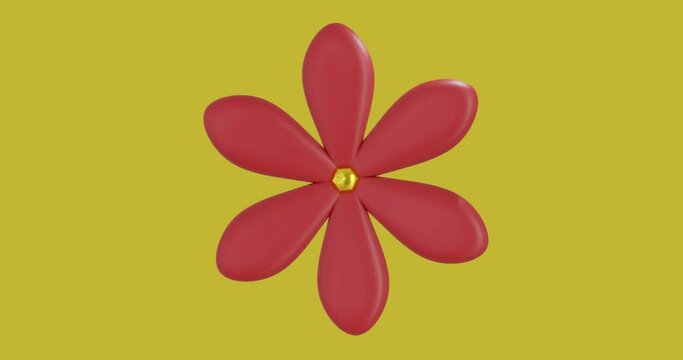 Animation of chinese red flower with copy space on yellow background